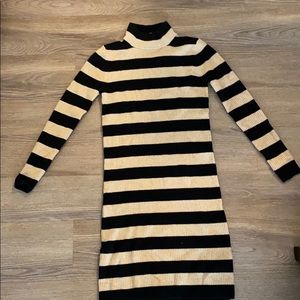 Black and Tan long sleeved mini turtleneck dress